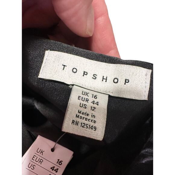 Topshop Black Satin Slip Dress Bow Tie Ribbon Straps Size 12 NWT Formal Cocktail - Picture 4 of 9